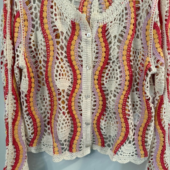 Women’s Tribal Jeans pink multi color Crochet Button-Front Cardigan - Picture 4 of 6